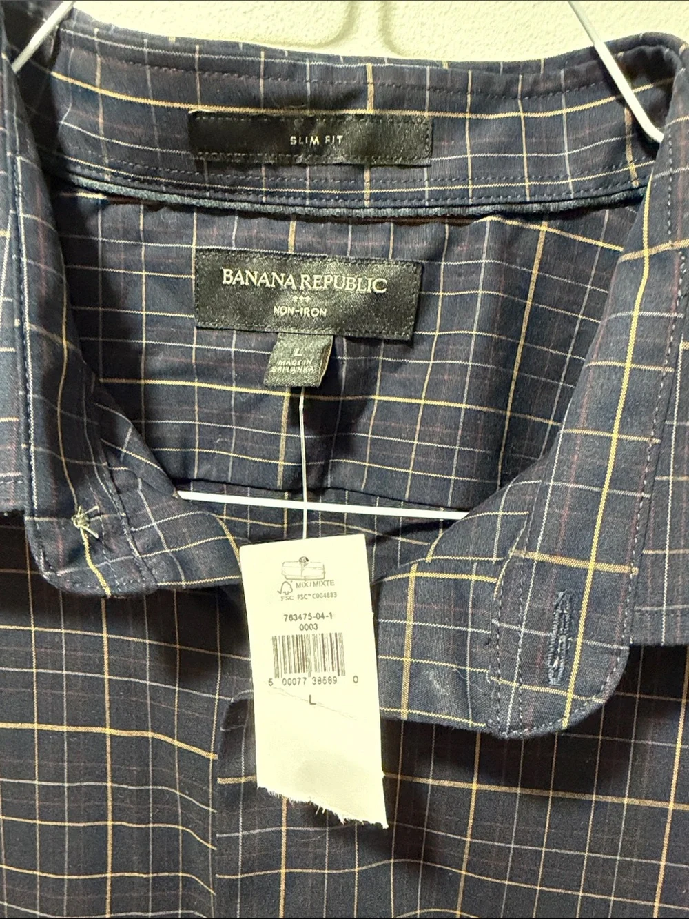 NWT Banana Republic Slim Fit Plaid No Iron Button Down Shirt LARGE Preppy Office
